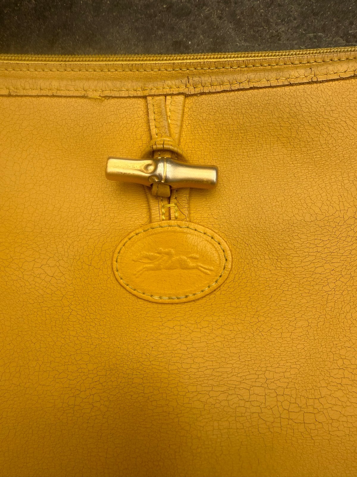vintage Longchamp Le Roseau - vintage mosterd kleur, Ophalen of Verzenden, Gebruikt, Geel, Schoudertasje