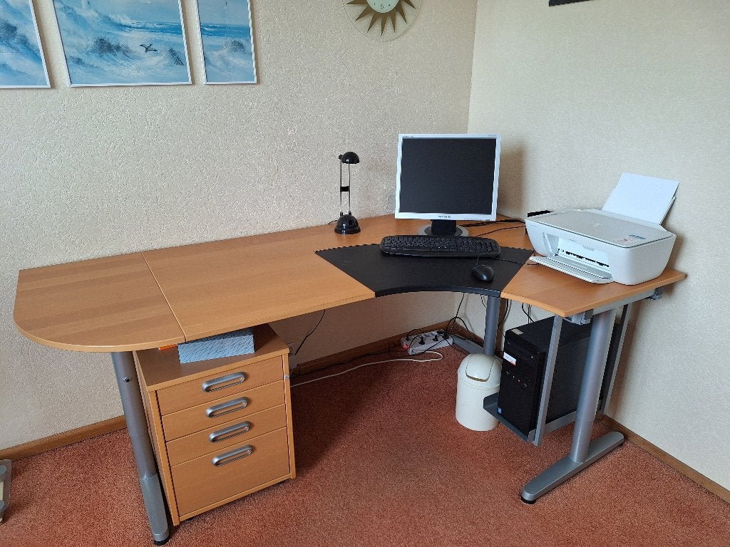 Hoekbureau, Ophalen, Gebruikt, Hout, Bruin