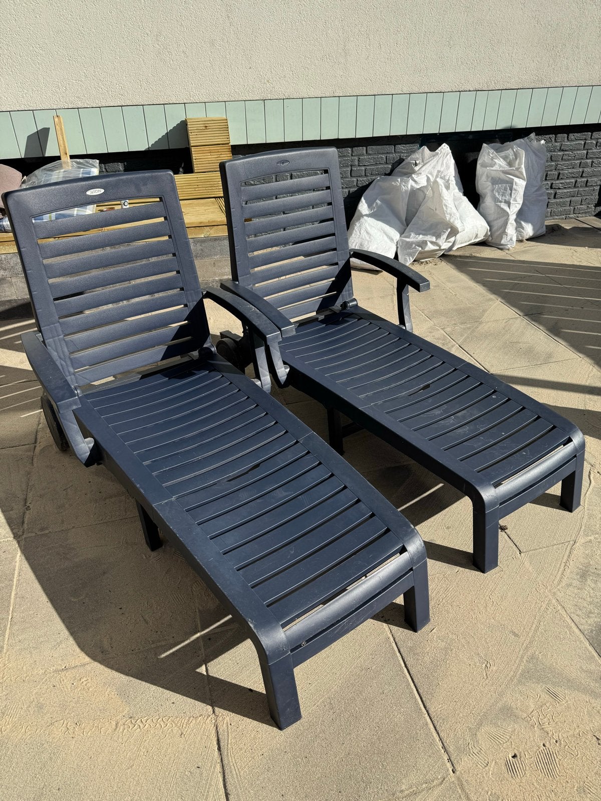 2x Jardin ligbedden - donkerblauw, Ophalen, Gebruikt, Kunststof, Verstelbaar