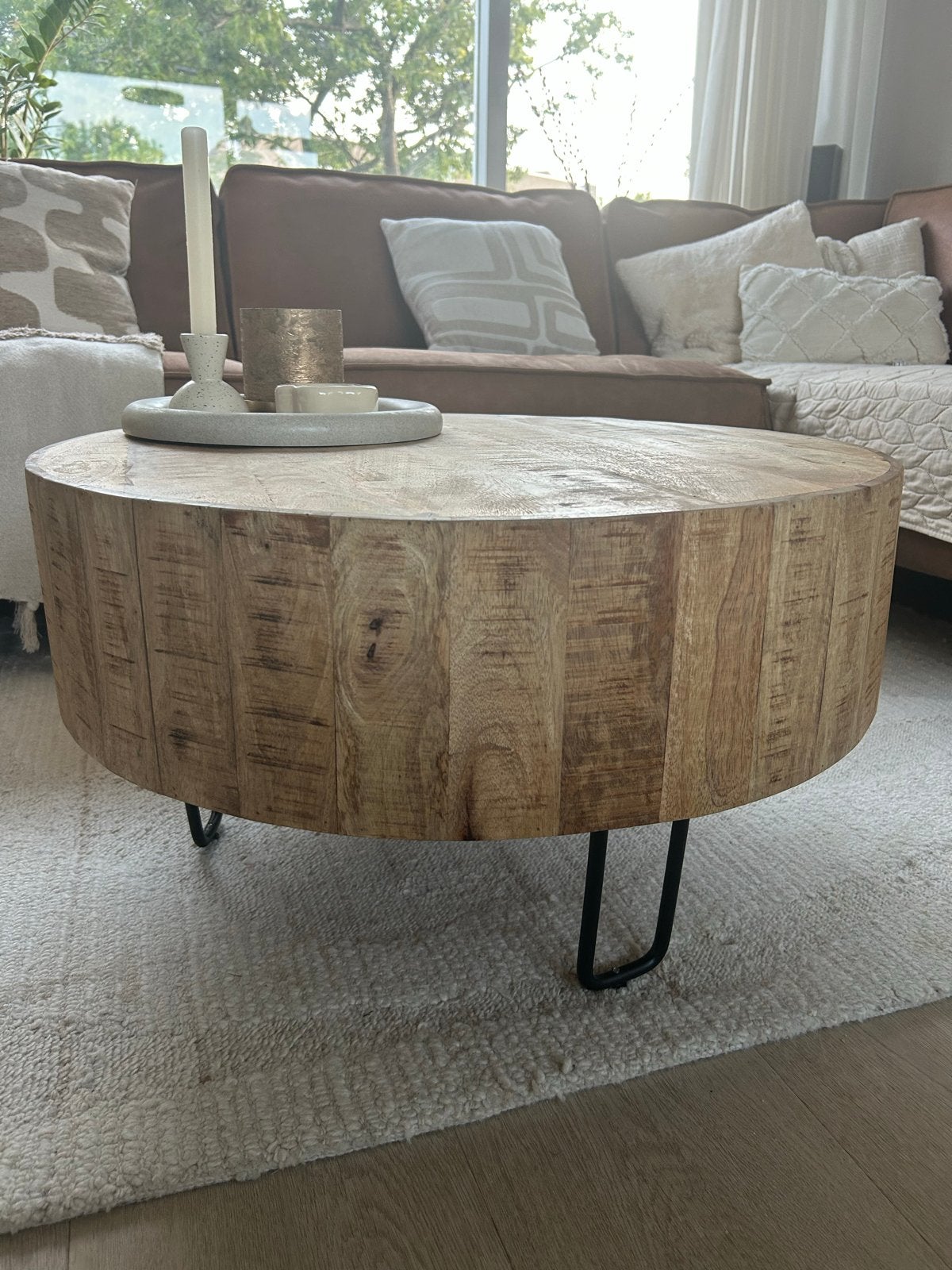 Salontafel Yari - naturel/zwart - Ø70x38 cm, Ophalen, Rond, 50 tot 100 cm, Zo goed als nieuw