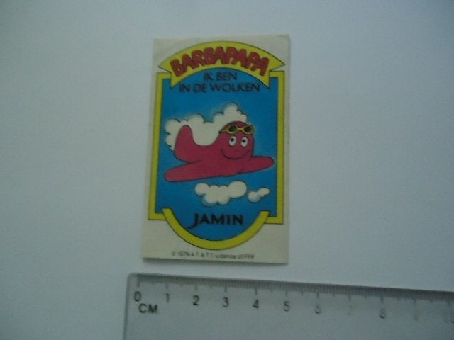 sticker 1979 Jamin snoep barbapapa piloot vliegtuig strip, Verzenden, Zo goed als nieuw