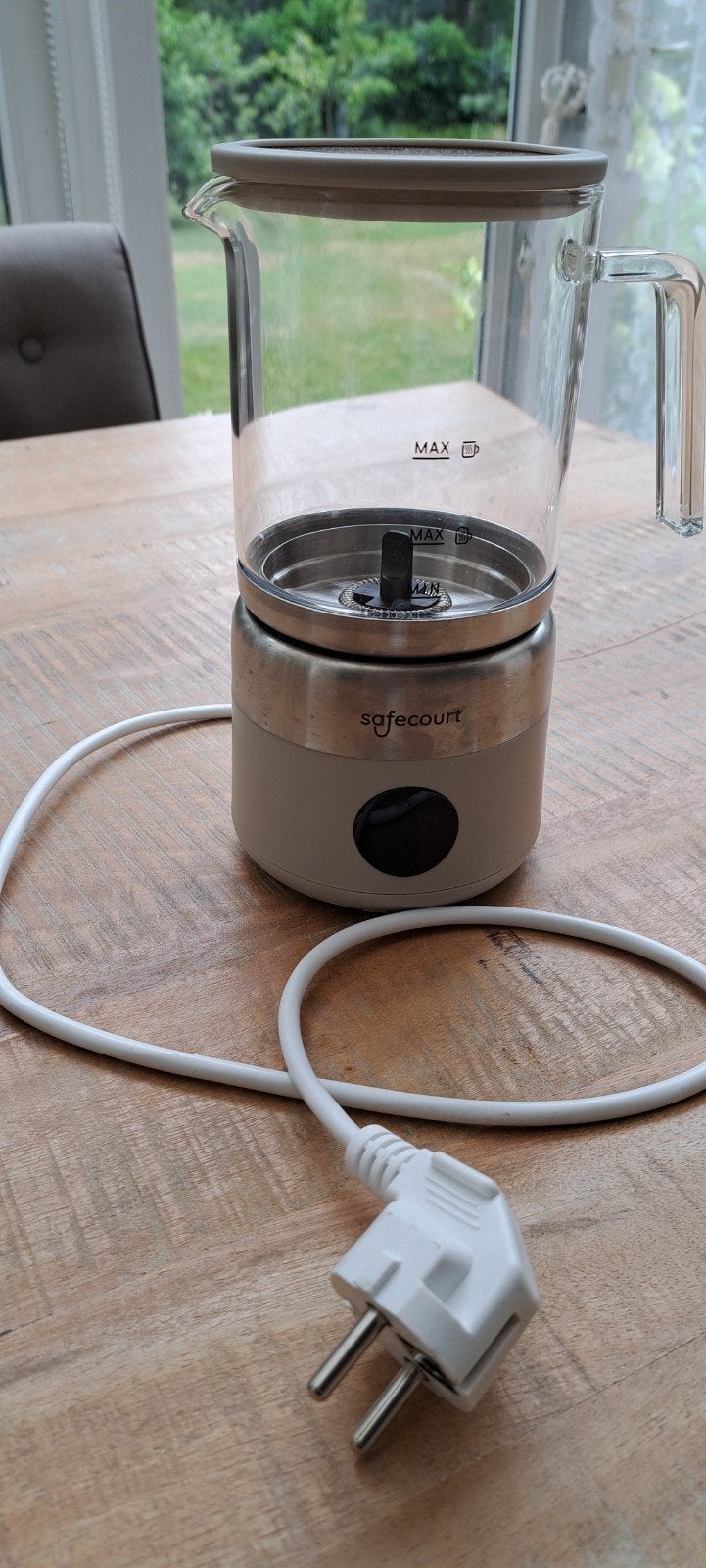 Safecourt glazen melkopschuimer beige, Ophalen, Zo goed als nieuw, Elektrische melkopschuimer