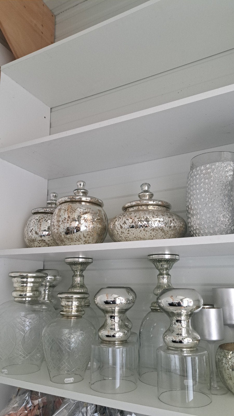 Diverse glazen vazen en potten met zilveren afwerking, Huis en Inrichting, Woonaccessoires | Vazen, Ophalen, Met patroon/structuur