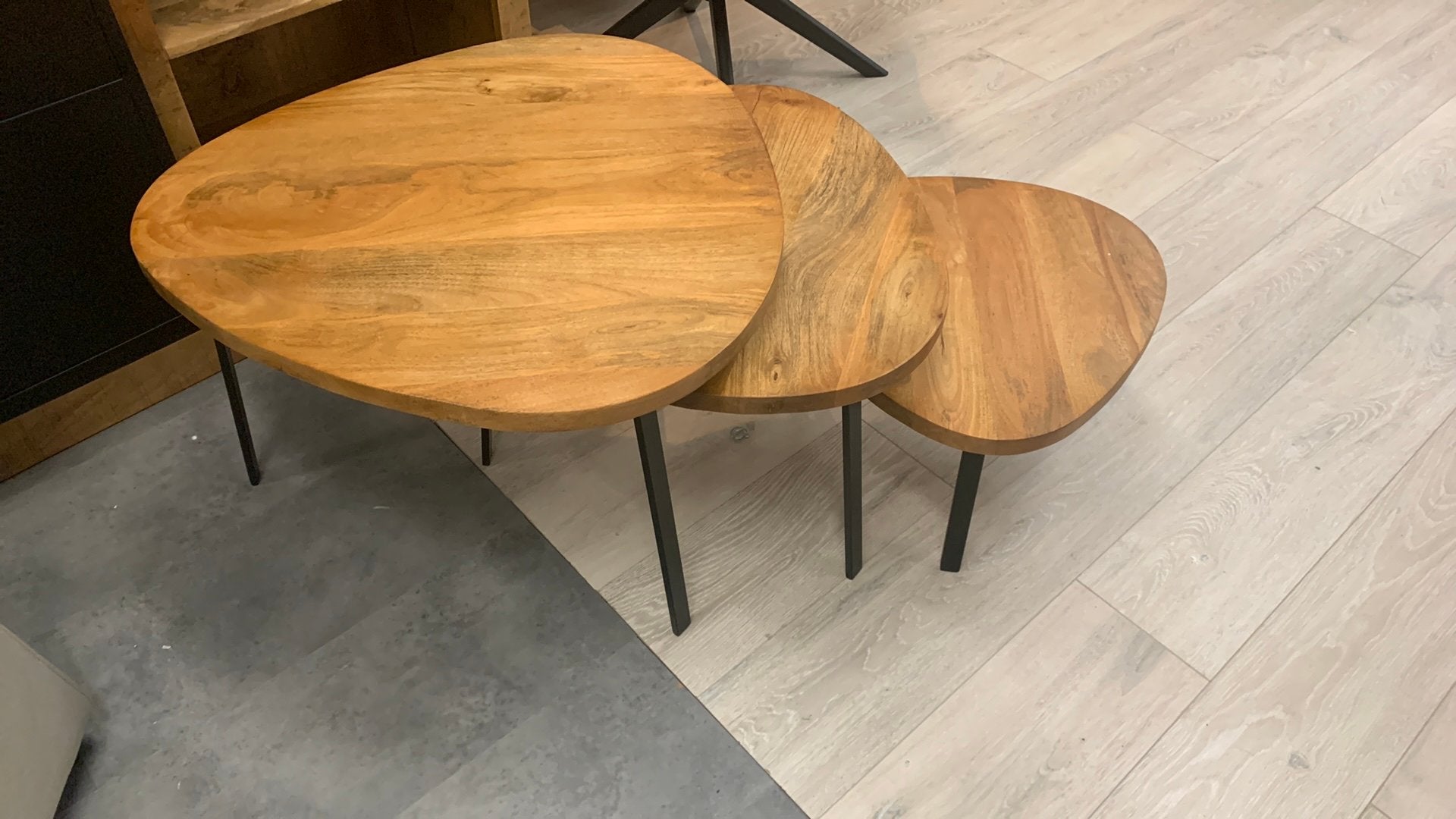 3 delig salonset mango massief, Huis en Inrichting, Tafels | Salontafels, Ophalen, Nieuw, Rond