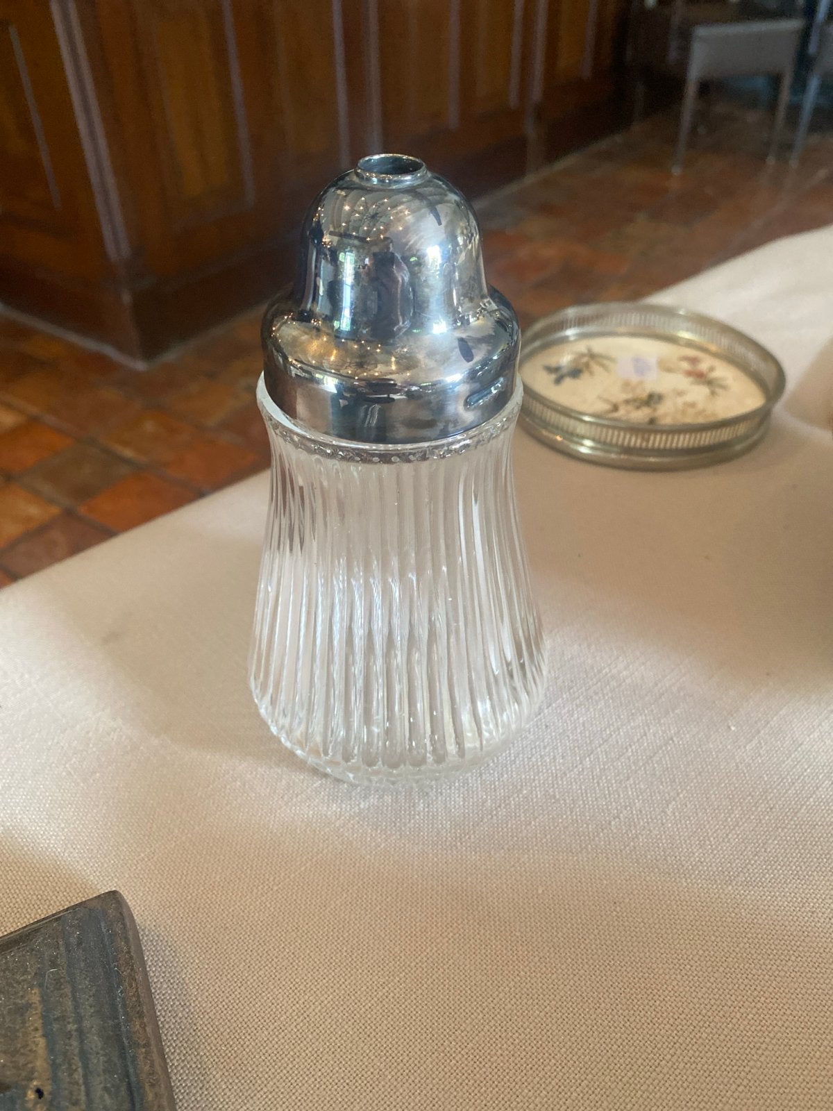 Vintage Suikerstrooier Glas met Verzilverde Dop, Antiek en Kunst, Ophalen of Verzenden