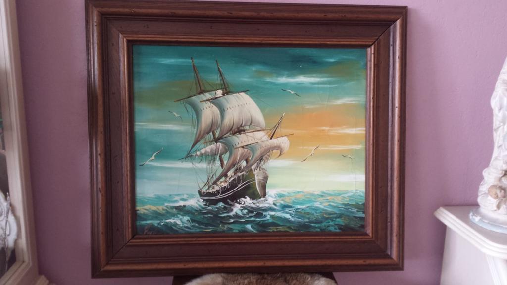 Antiek schilderij in lijst boot / zeilboot, Antiek en Kunst, Ophalen of Verzenden