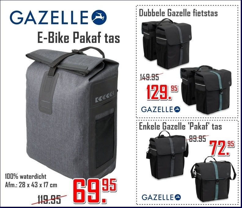 Gazelle fietstassen (Dubbel of Pakaf) Nu EXTRA voordelig !!