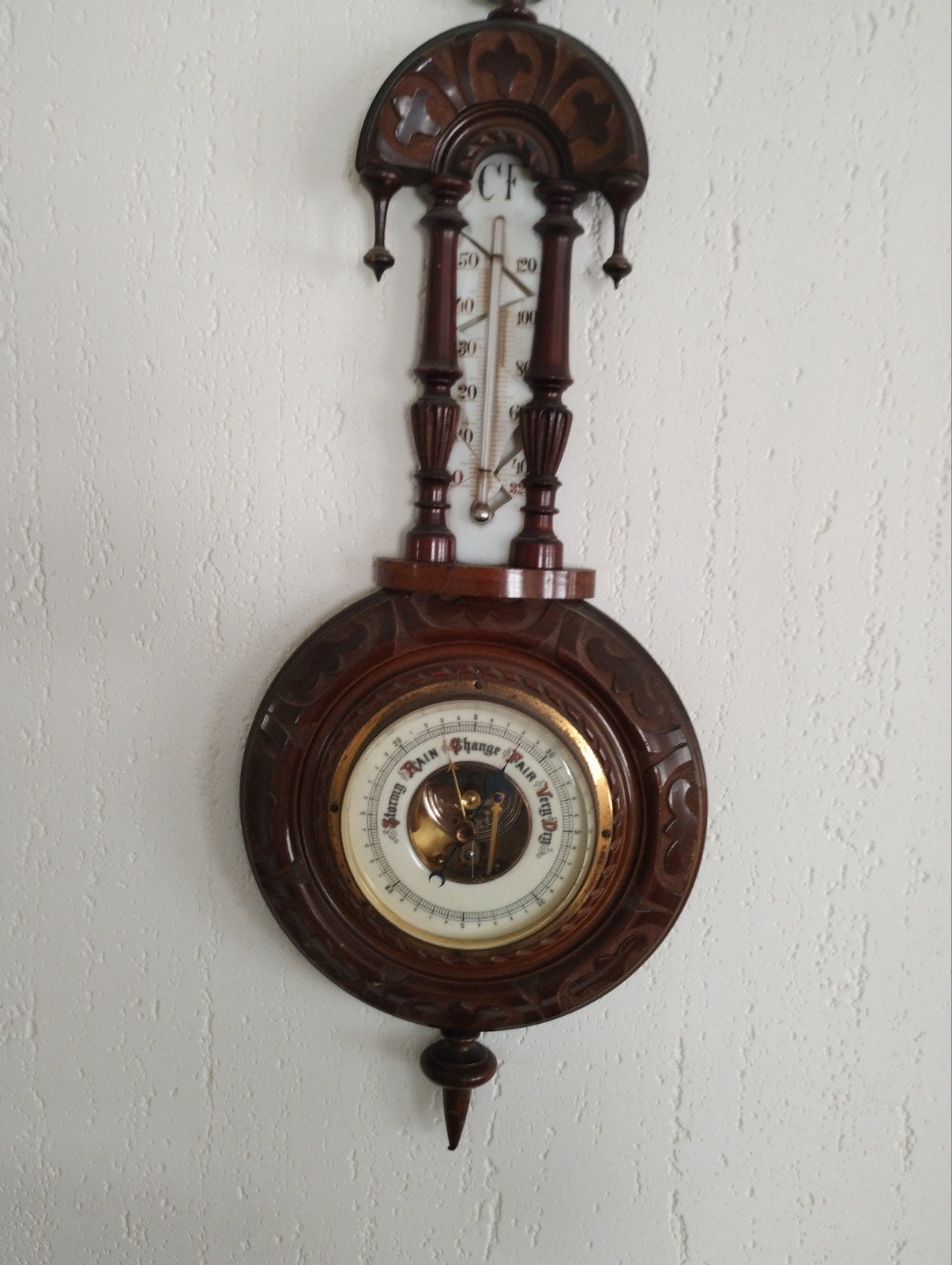 Antieke barometer/thermometer, Ophalen of Verzenden, Gebruikt, Barometer