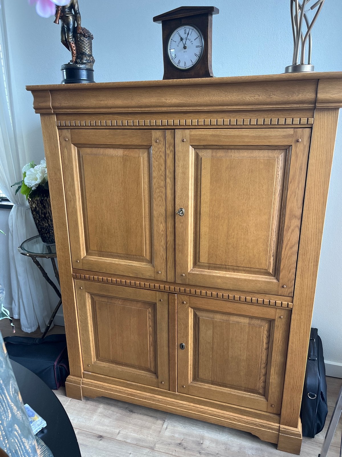 Massief Eikenhouten computerkast, Ophalen, Gebruikt, 100 tot 150 cm, Eikenhout