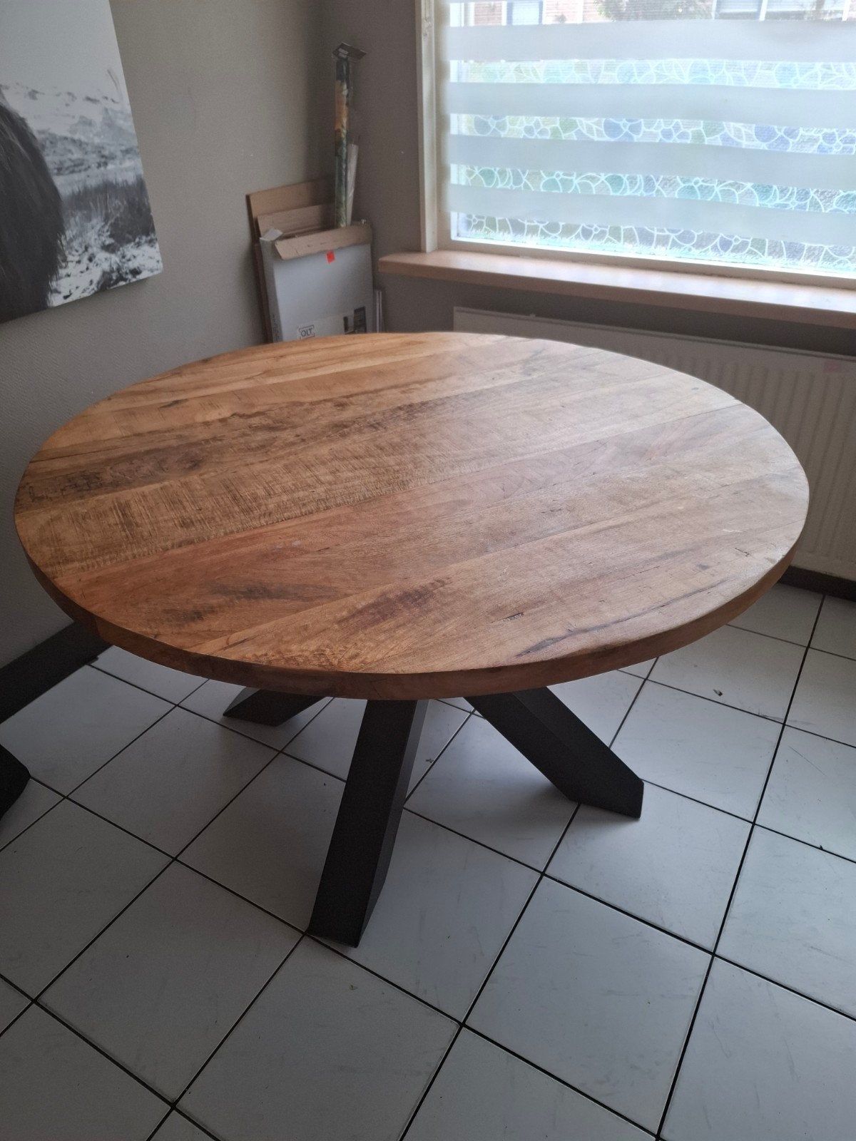 t.e.a.b Houten eiken tafel met dik blad - Loods 5 - 130 cm, Huis en Inrichting, Tafels | Eettafels, Ophalen, Gebruikt, Rechthoekig