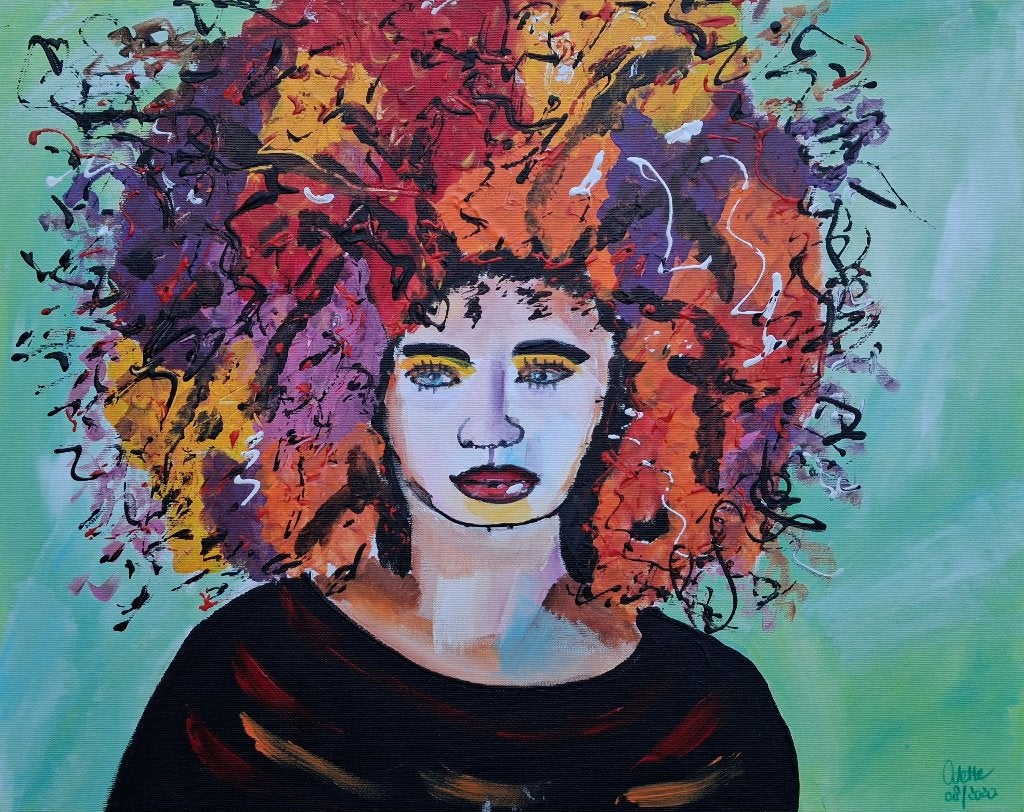 Schilderij kleurrijke fantasie vrouw, Nieuw, Ophalen of Verzenden, Schilderij, Minder dan 50 cm