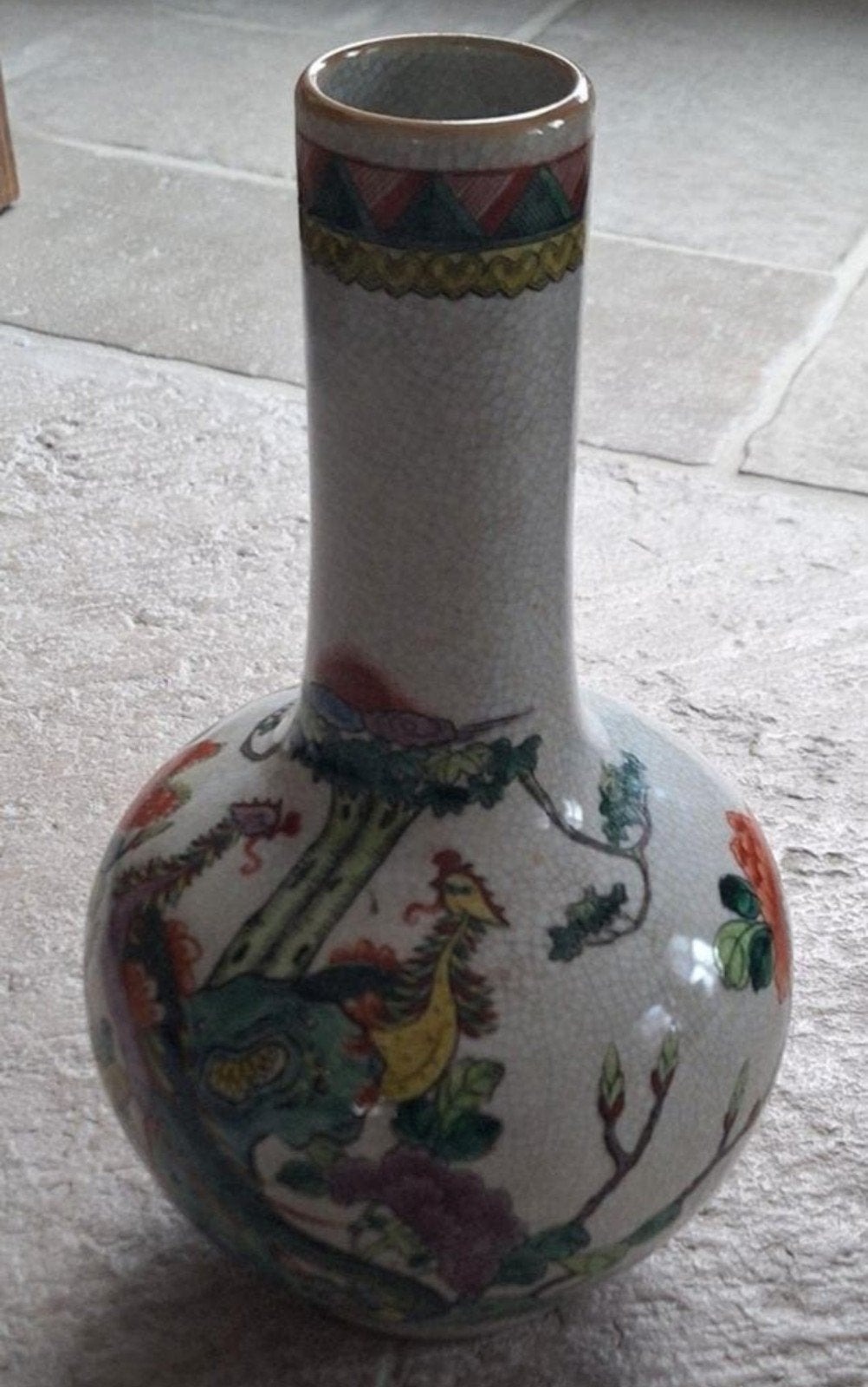 Antieke Chinese Crackle Glaze Vaas met Feniks Decoratie, Antiek en Kunst, Ophalen of Verzenden