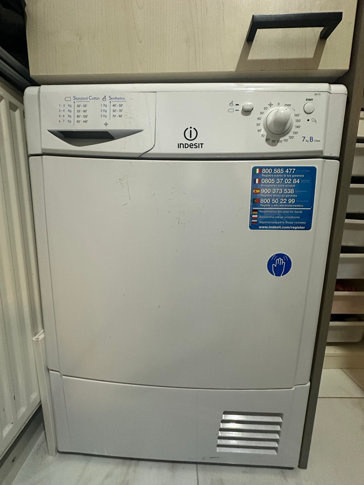 Indesit IDC75 Droger -direct ophalen, Witgoed en Apparatuur, Ophalen, 6 tot 8 kg, Zo goed als nieuw, Voorlader