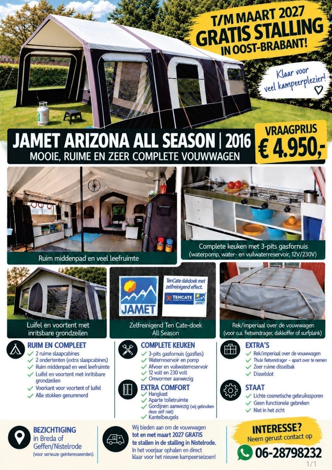Jamet Arizona All season vouwwagen 2016 gratis stalling, Caravans en Kamperen, Ophalen, Antraciet, Aanwezig, Meer dan 6