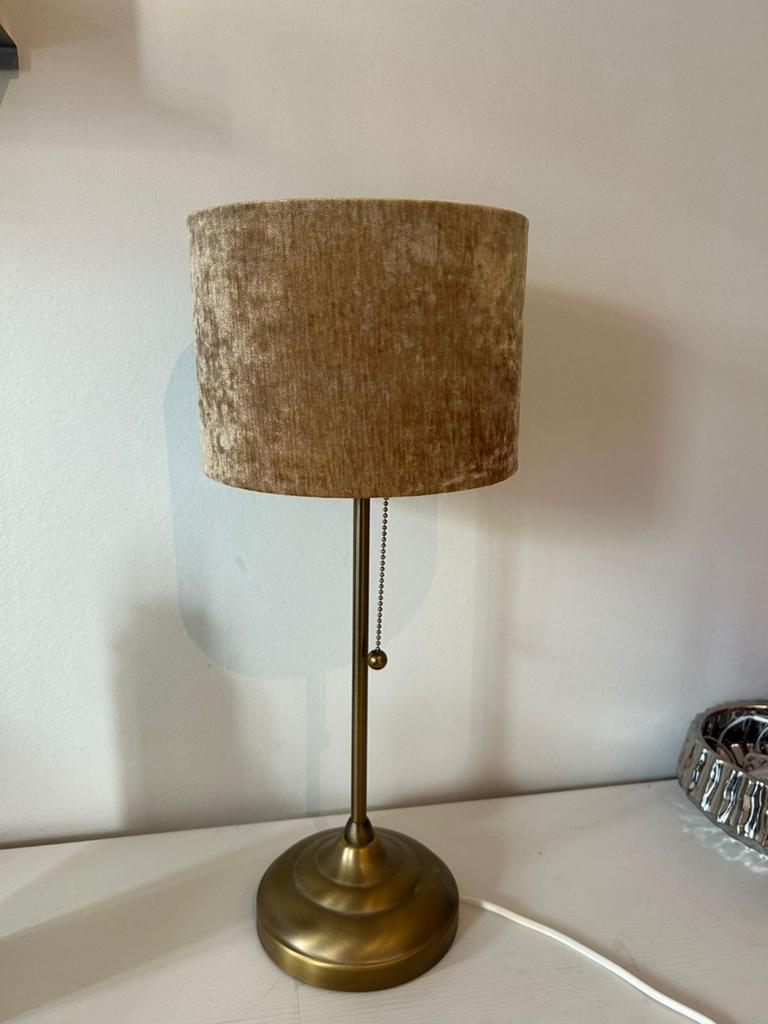 Vintage Tafellamp met Fluweel Bruine Kap, Ophalen, Gebruikt, 50 tot 75 cm, Vintage, Klassiek