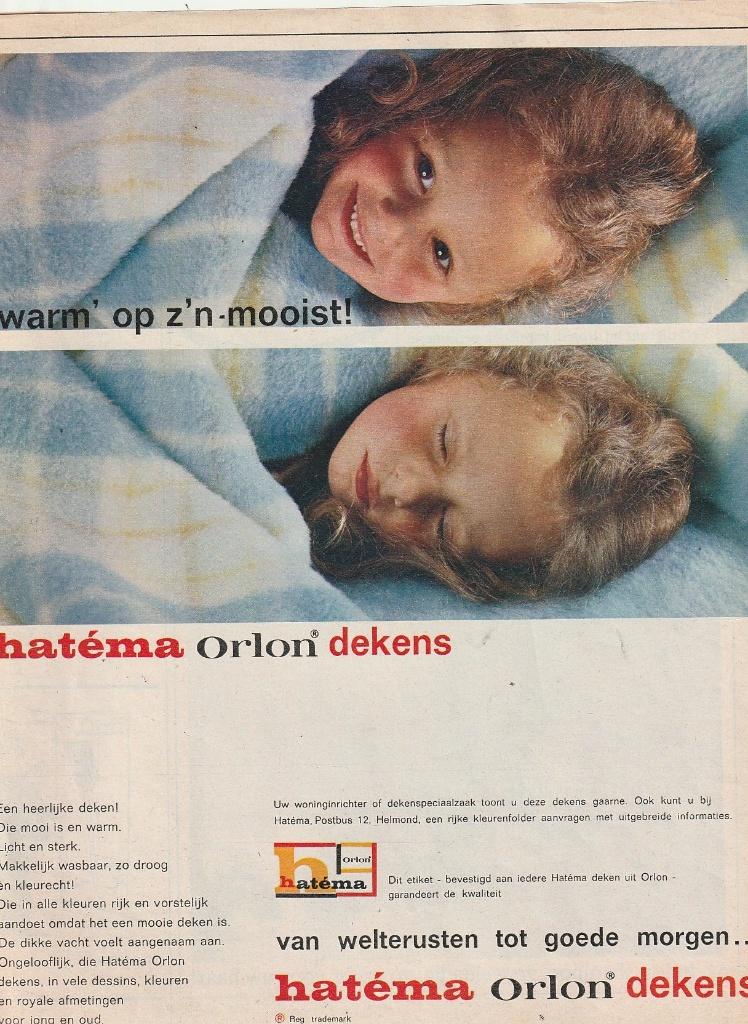 retro reclame 1966 Hatéma Helmond dekens meisje in bed, Verzenden, Overige typen