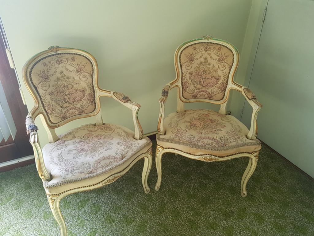 Set van 2 Antieke Fauteuils met Gebloemde Bekleding, Ophalen