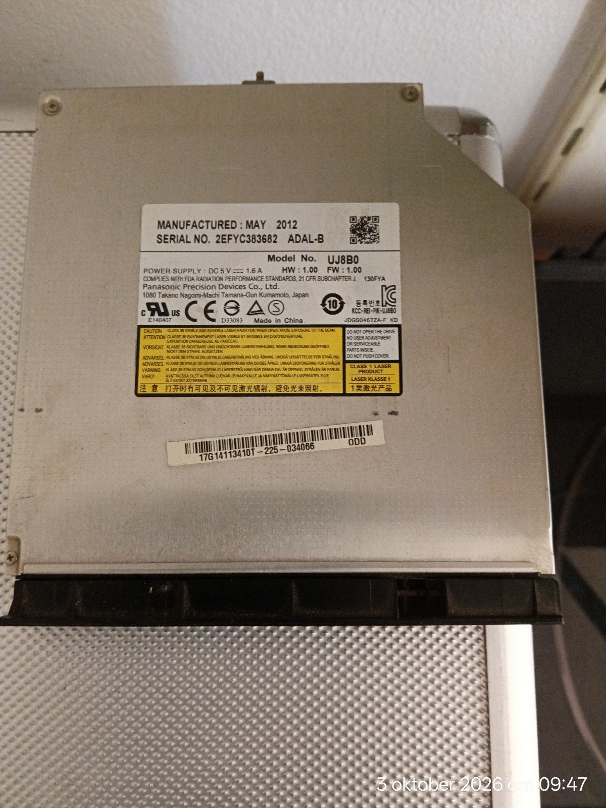Panasonic UJ8B0 Interne Laptop DVD-RW Brander Drive", Computers en Software, Ophalen, Gebruikt, Dvd