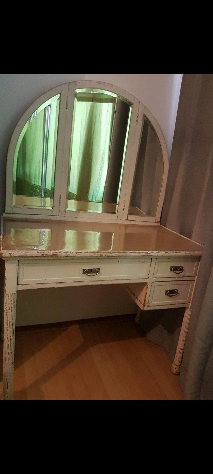 Vintage used look bureau/kaptafel met drieluik spiegels, Ophalen, 50 tot 100 cm, Minder dan 100 cm