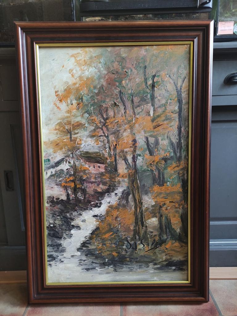 Gesigneerd olieverf schilderij bos Fontainebleau, Ophalen of Verzenden