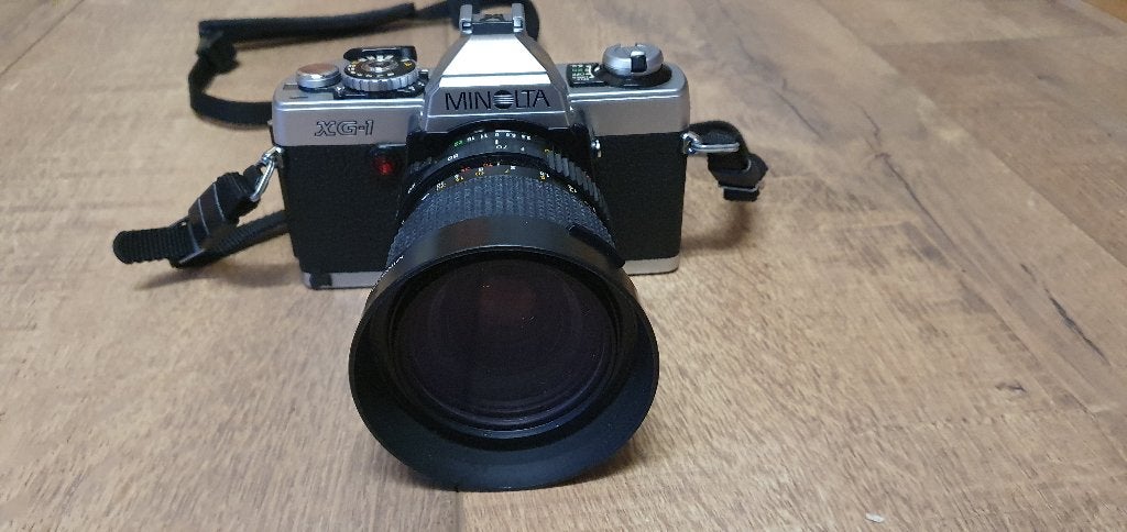 Spiegelreflexcamera MInolta XG-1 met Rollei flitser en tasje, Ophalen, Gebruikt, Spiegelreflex, Minolta