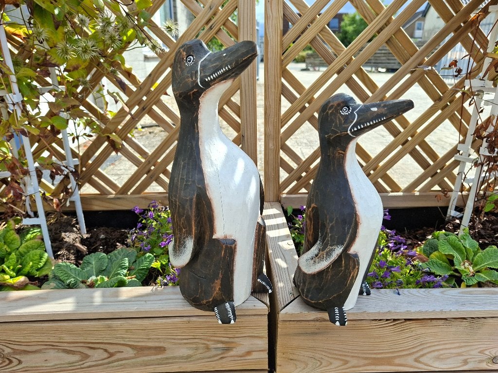 set van 2 mooie handgemaakte houten beelden van pinguin, Ophalen of Verzenden, Handgemaakt, Houtsnijwerk