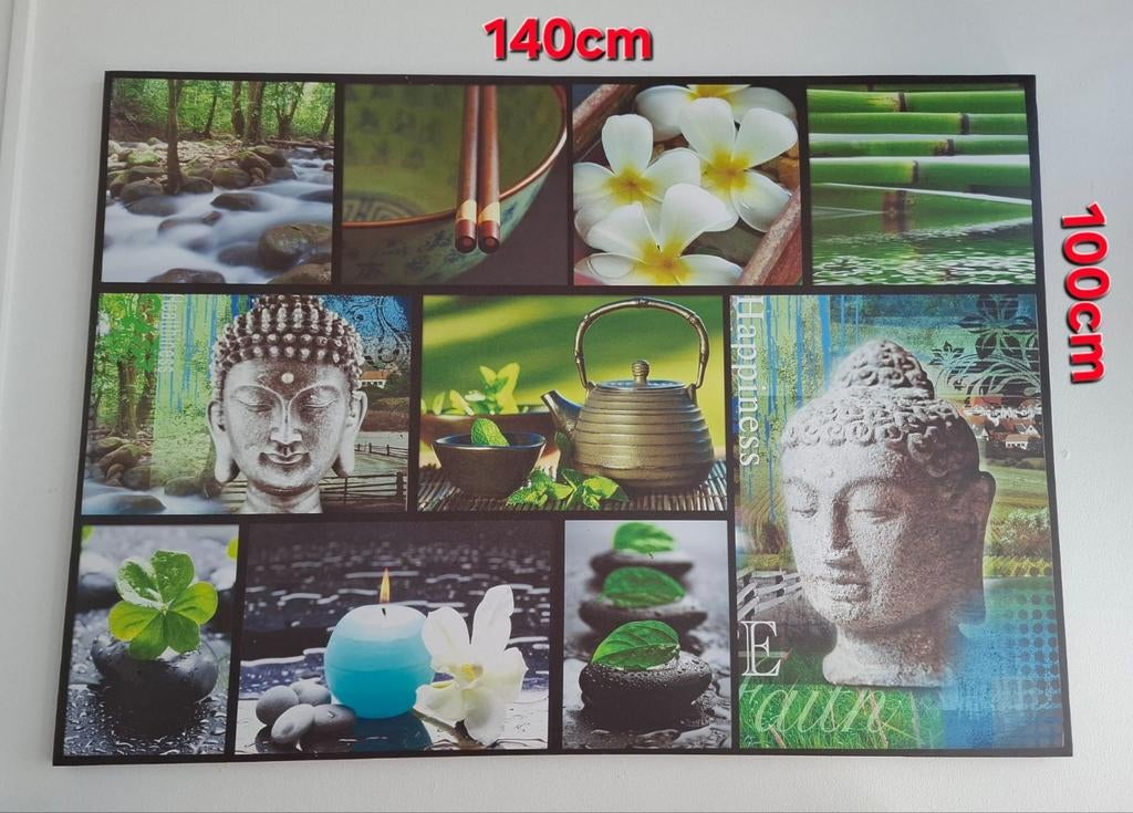 Groot Boeddha Zen Canvas Schilderij - 140x100cm, Ophalen of Verzenden, Zo goed als nieuw, 125 cm of meer, Schilderij