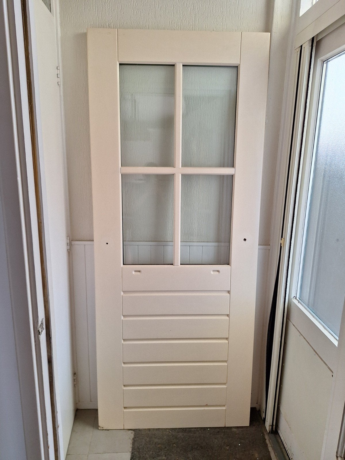 Hardhouten buitendeur met dubbel glas 83x201.5cm, Ophalen, 80 tot 100 cm, Nieuw, Buitendeur