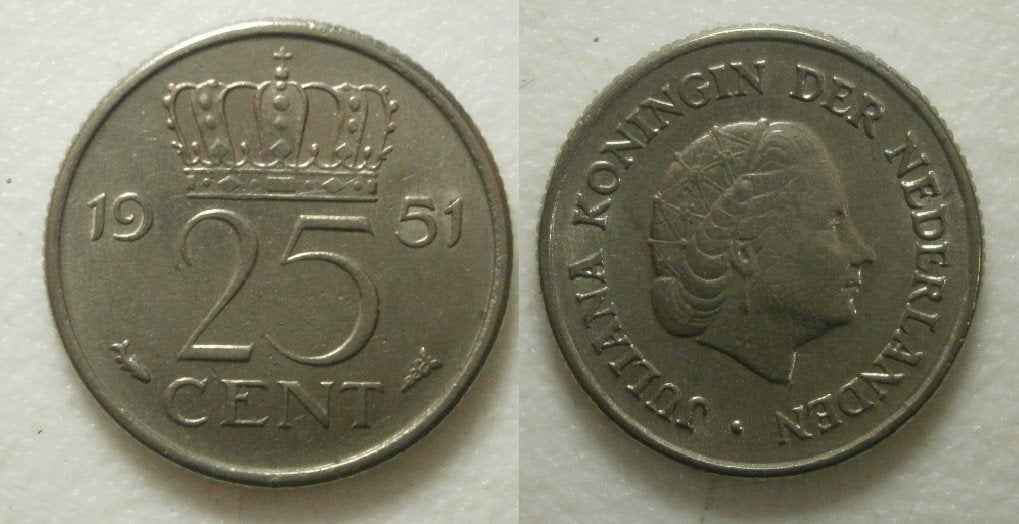 PD02571 Juliana 25 cent 1951, Ophalen of Verzenden, Koningin Juliana, 25 cent, Losse munt