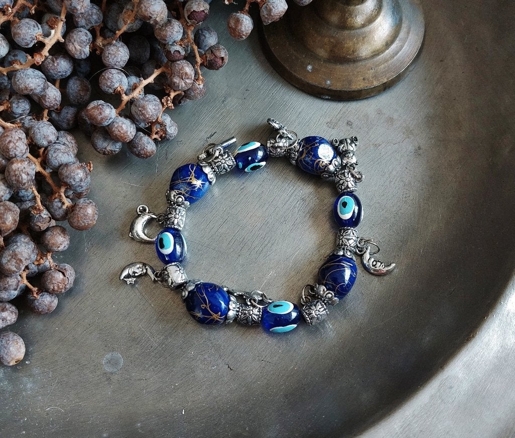 Armband Azuur blauw Oog met bedels, Ophalen of Verzenden, Nieuw, Blauw, Met bedels of kralen