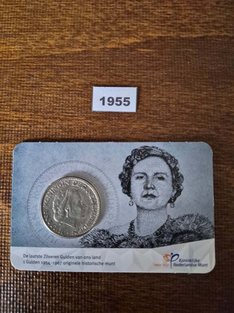 2023 Coincard Laatste zilveren Juliana gulden 1955 (Circ)., Ophalen of Verzenden, Koningin Juliana, 1 gulden, Setje