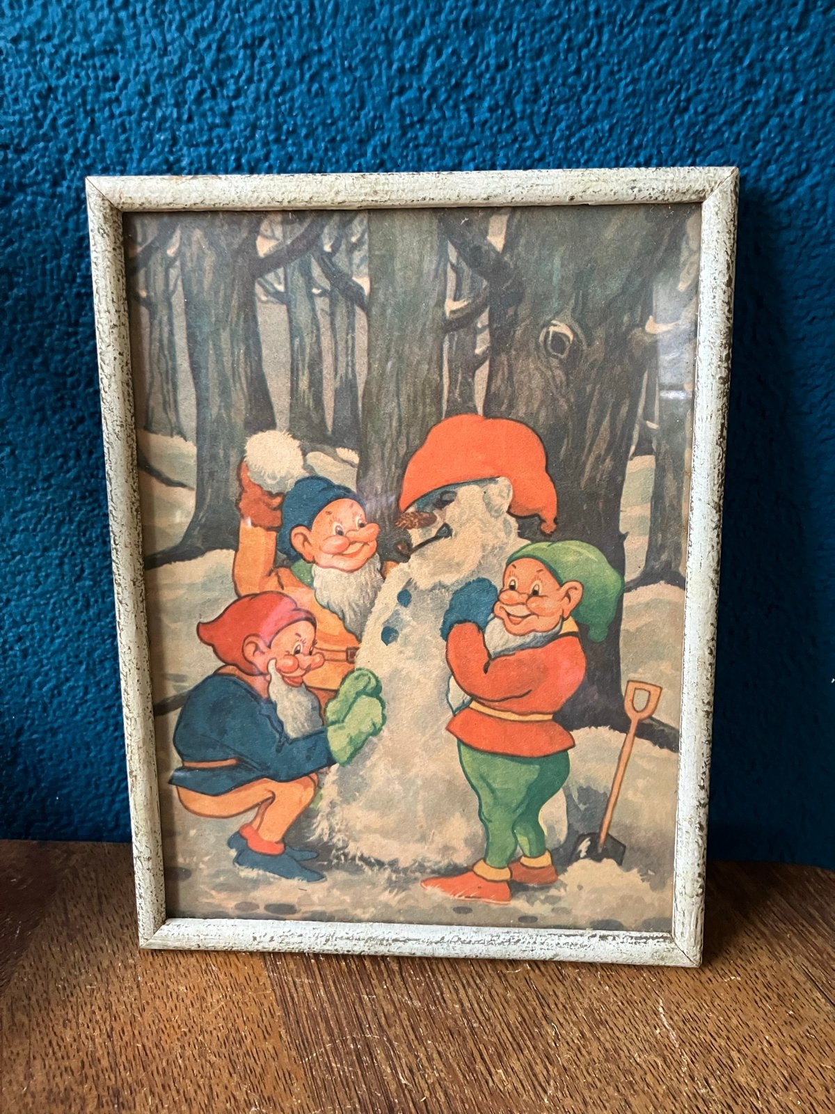 Vintage jaren '70 kabouter print in lijst, Huis en Inrichting, Minder dan 50 cm, Gebruikt, Ophalen of Verzenden, Print