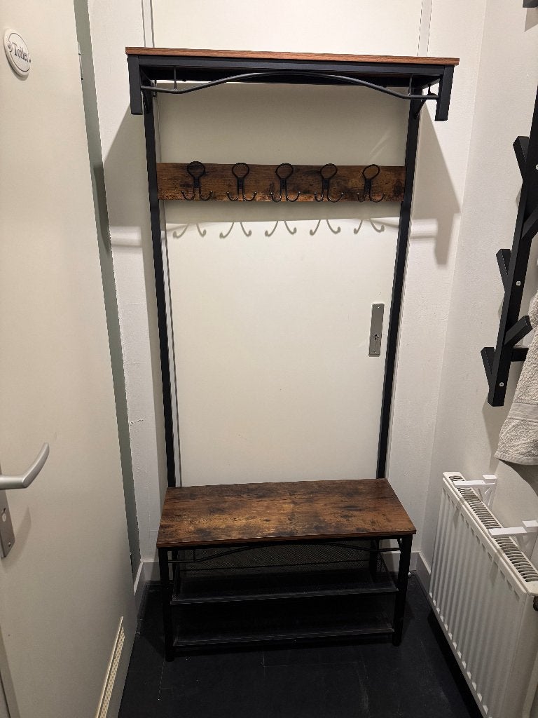 Kapstok met schoenenrek en bankje – industrieel design, Gebruikt, Metaal, 150 tot 200 cm, Ophalen