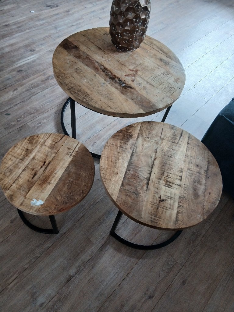 Mango houten salontafelset, Ophalen, Overige materialen, Gebruikt, 50 tot 100 cm