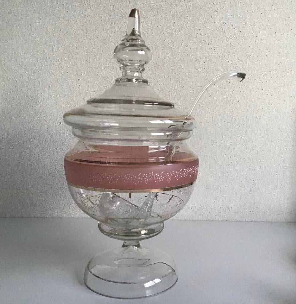 Glazen pot bowlpot + lepel - roze goud wit - glas - bowl, Ophalen of Verzenden