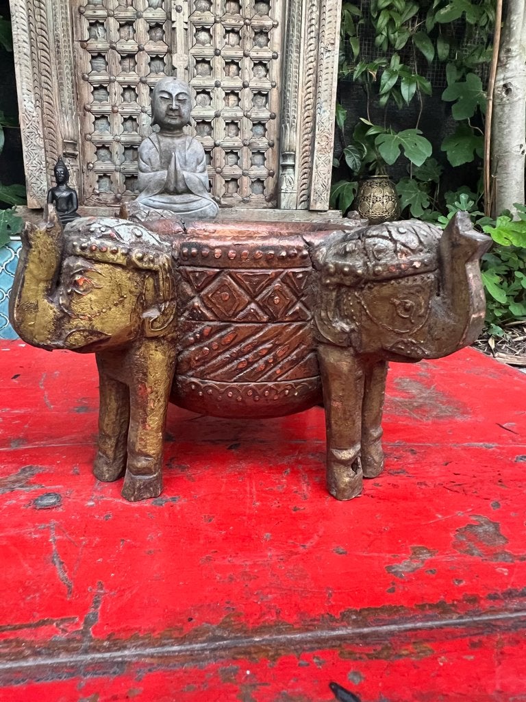 Olifant houtsnijwerk schaal uit India Indiase handwerk, Verburgt Vintage, Schaal, Rond, Nieuw