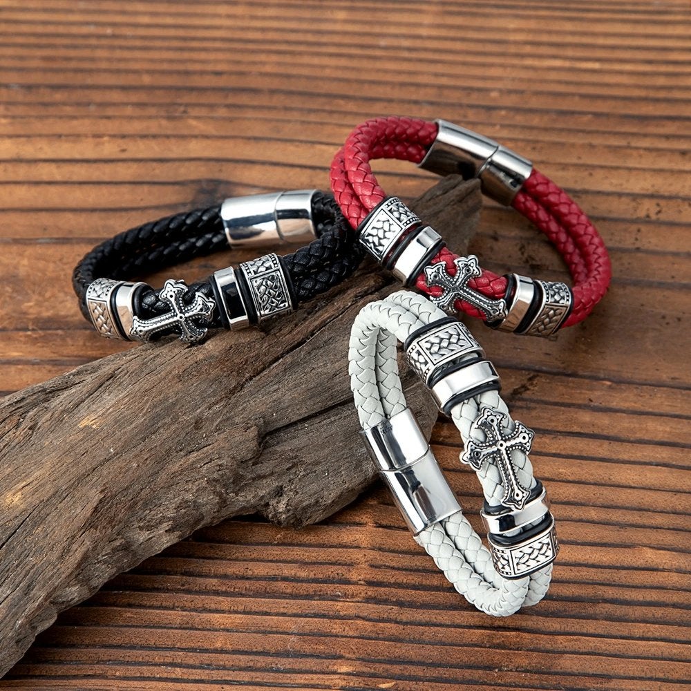 Leren Heren Armband Met Kruis, Verzenden, Nieuw, Overige kleuren, Leer