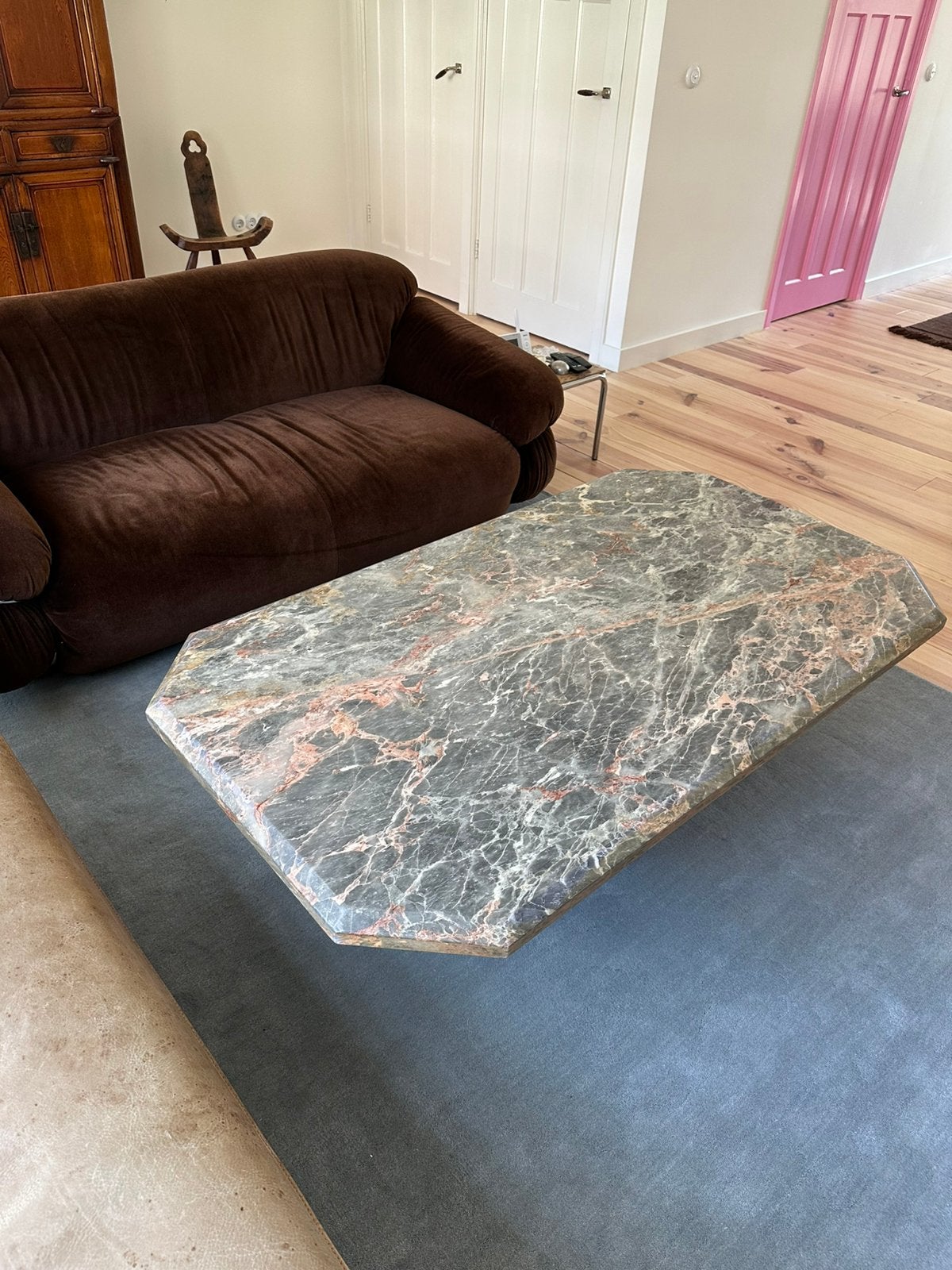 Vintage marmeren salontafel, Ophalen, 100 tot 150 cm, 50 tot 100 cm, Zo goed als nieuw