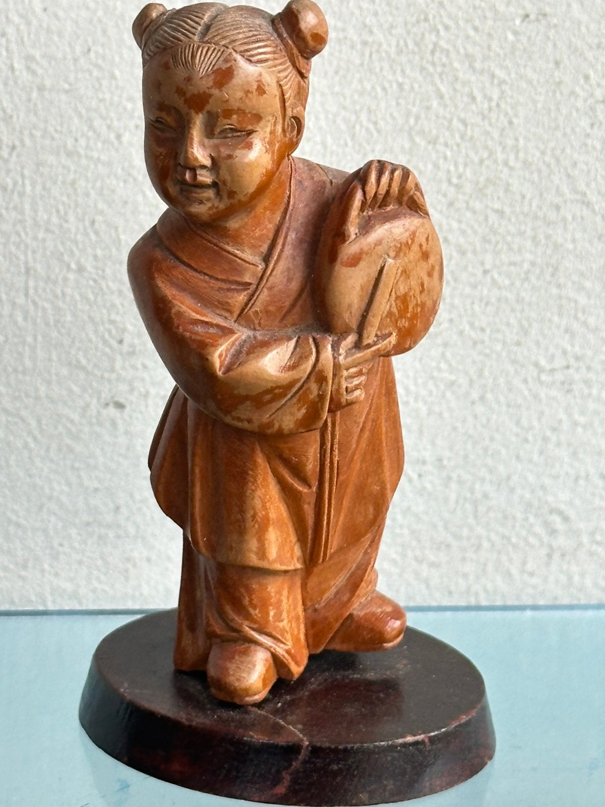 Nr 1 Republiek oud Boxwood  beeldje chinees 9.5 cm, Ophalen of Verzenden