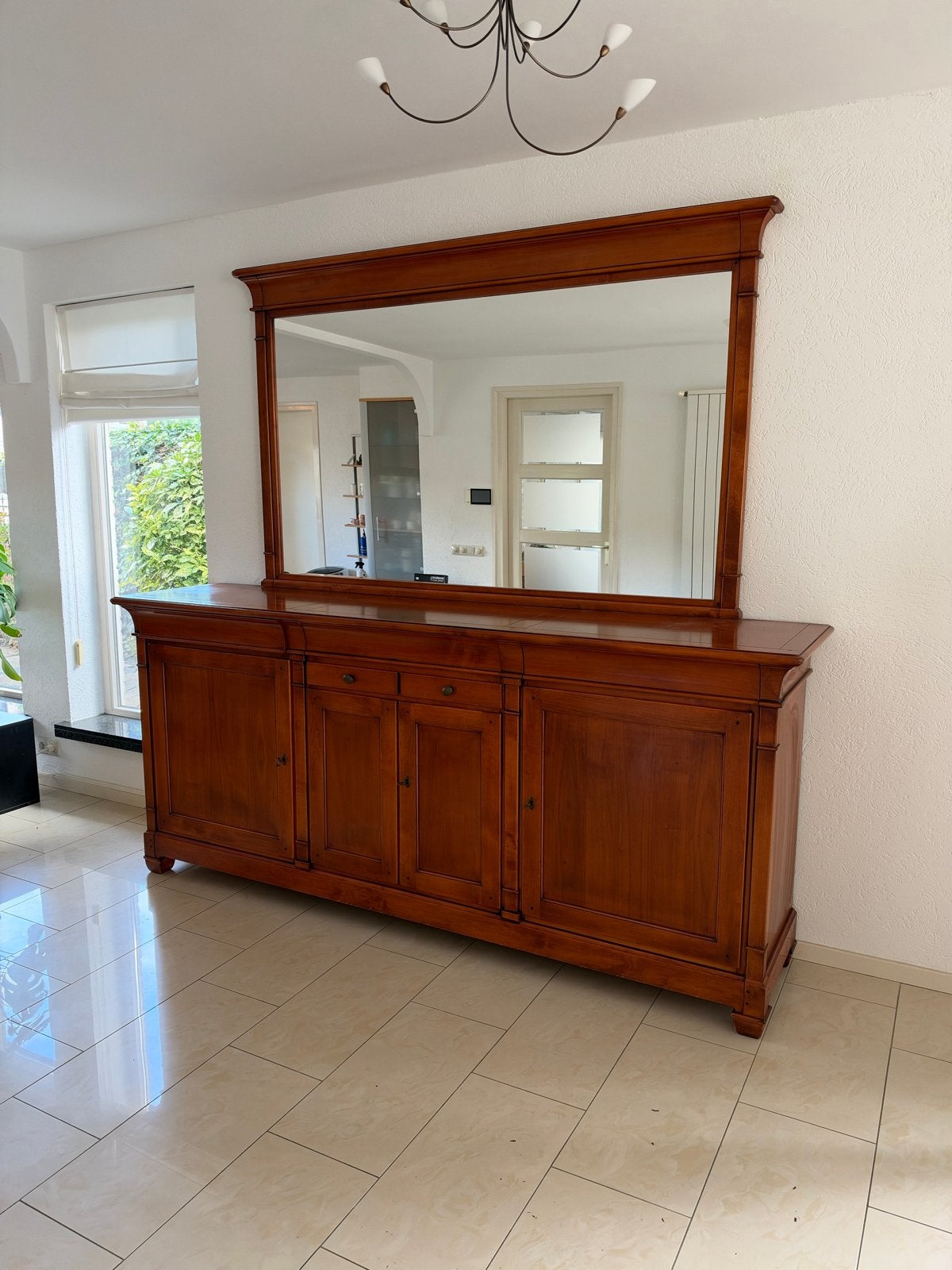 Massief Frans kersenhouten dressoir met spiegel, Antiek en Kunst, Ophalen