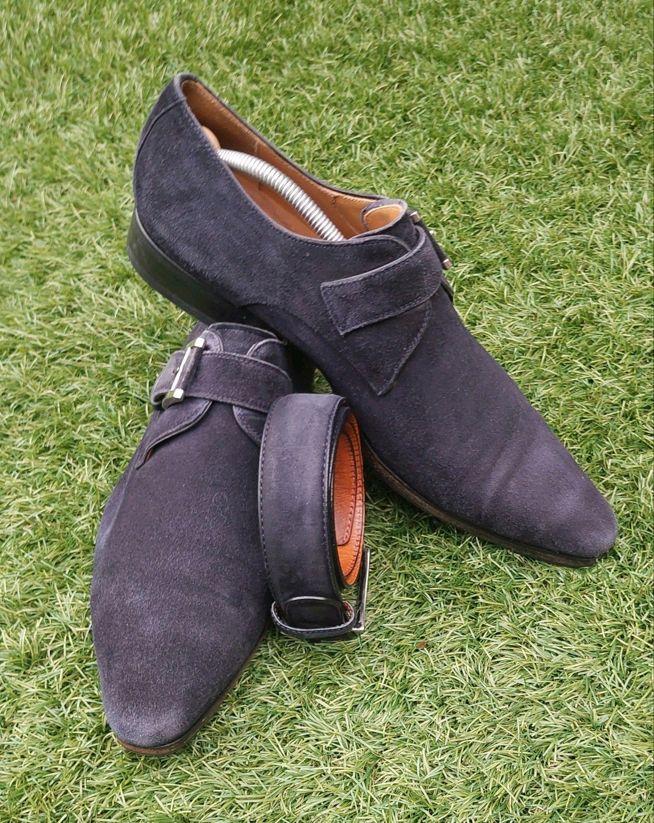 Magnanni gespschoenen navy suède maat 43 met riem, Blauw, Ophalen of Verzenden, Magnanni, Gespschoenen