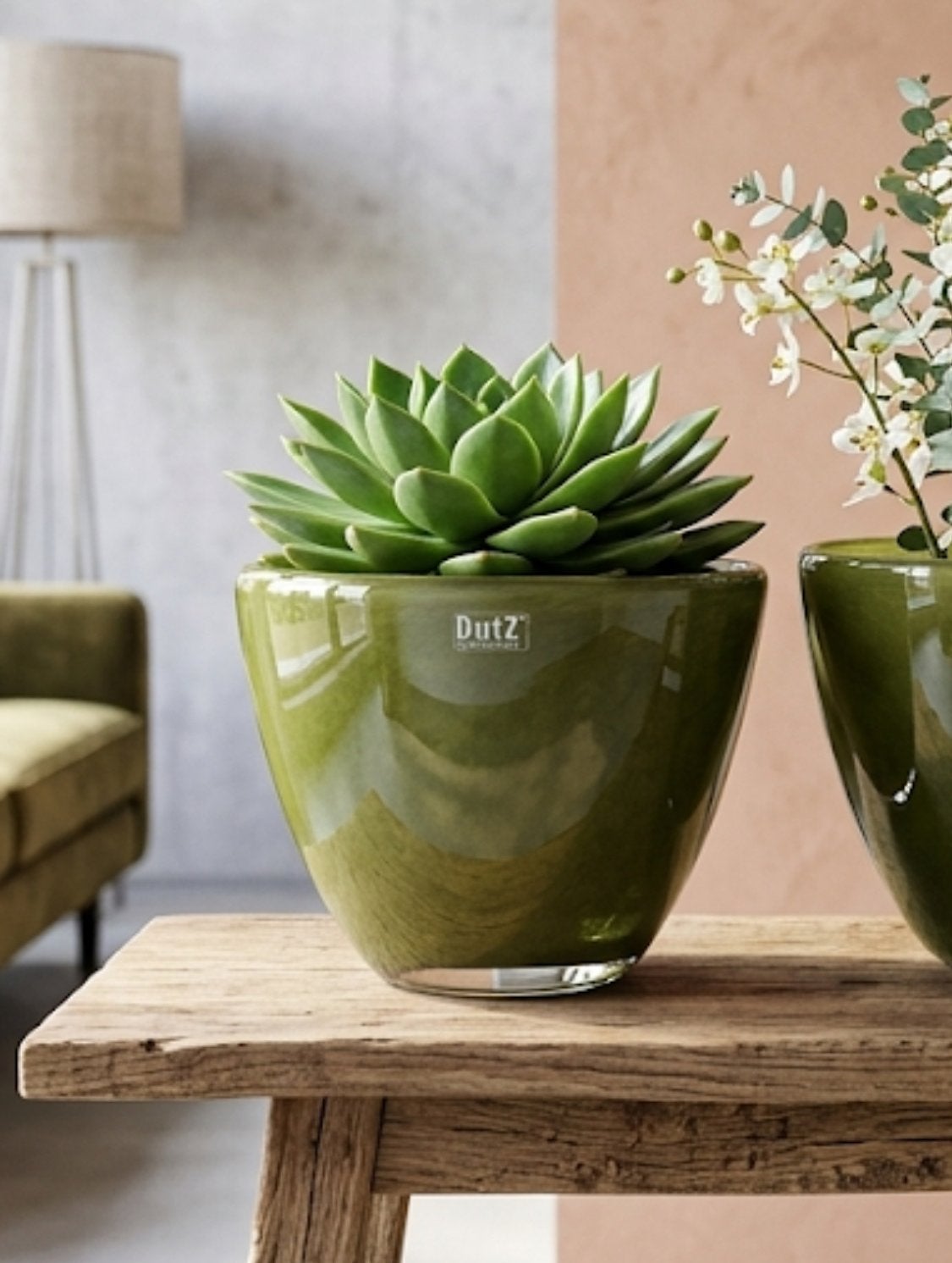 Dutz Collection Glazen Bloempot/Vaas - Olijfgroen, Huis en Inrichting, Woonaccessoires | Vazen, Ophalen of Verzenden, Zo goed als nieuw