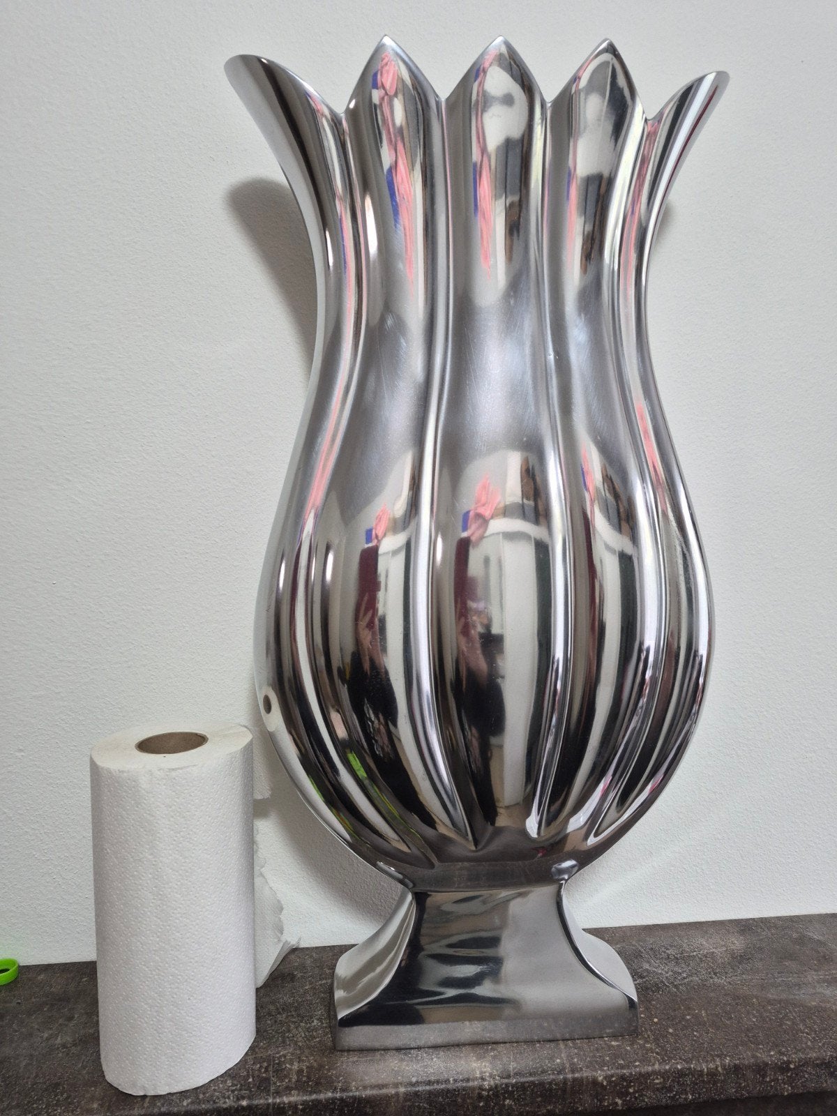 Grote zilverkleurige tulp vaas XXL - 60x30x10 cm, Overige materialen, Overige kleuren, Ophalen of Verzenden, Zo goed als nieuw