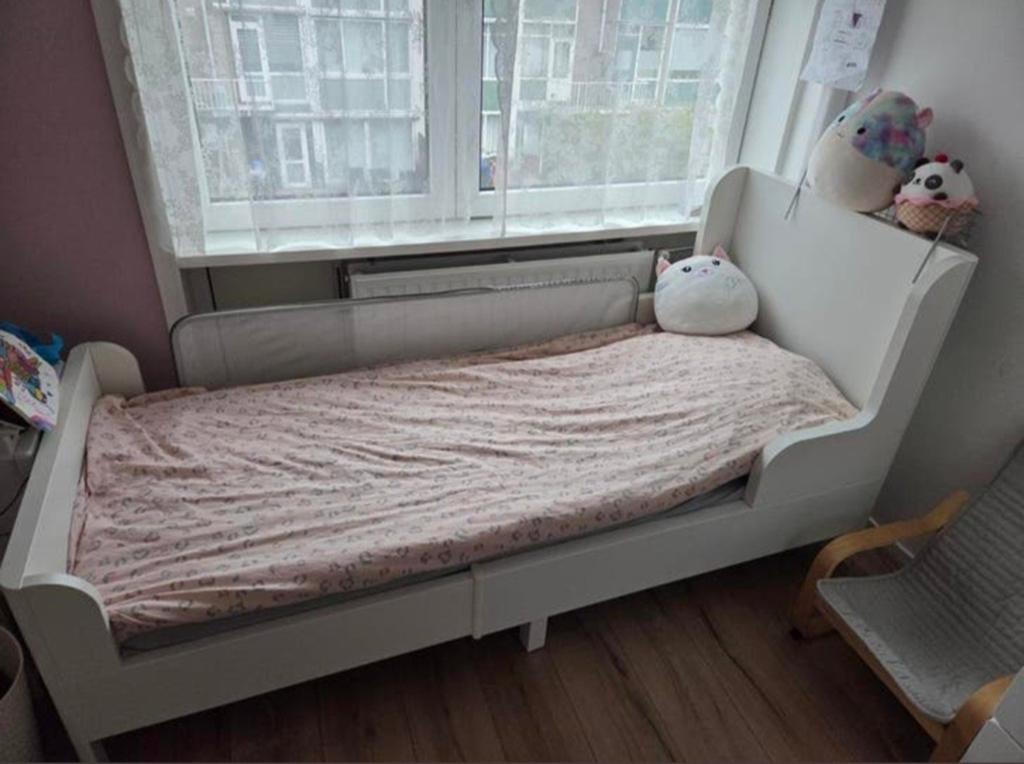 Ikea Busunge meegroeibed, Verstelbaar, 90 cm, Eenpersoons, Wit
