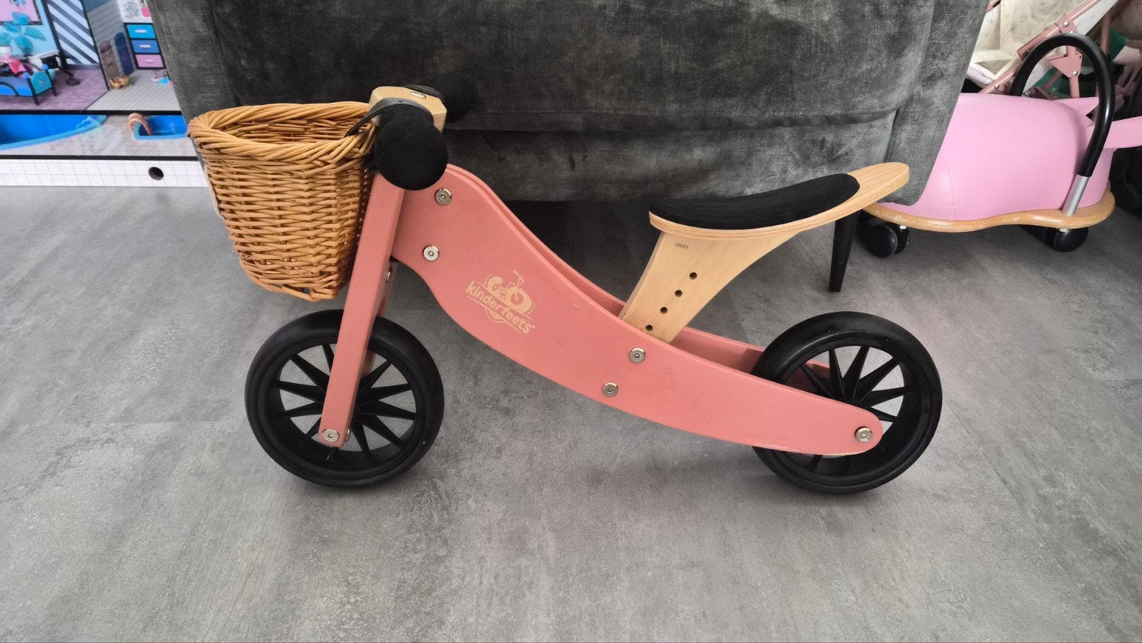 Kinderfeets 2-in-1 houten loopfiets & driewieler - Coral, Ophalen, Zo goed als nieuw, Minder dan 16 inch, Kinderfeets