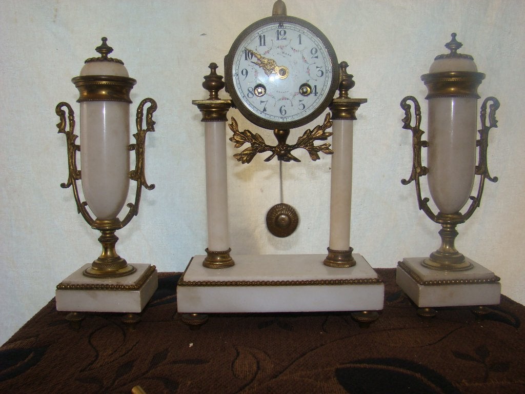 Antieke marmeren pendule met vazen -brons  Frans, Ophalen of Verzenden