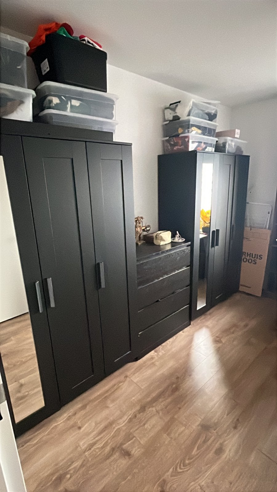 Zwarte kledingkast met spiegel (Brimnes), Huis en Inrichting, Kasten | Kledingkasten, Ophalen, Gebruikt, 50 tot 100 cm, Minder dan 100 cm
