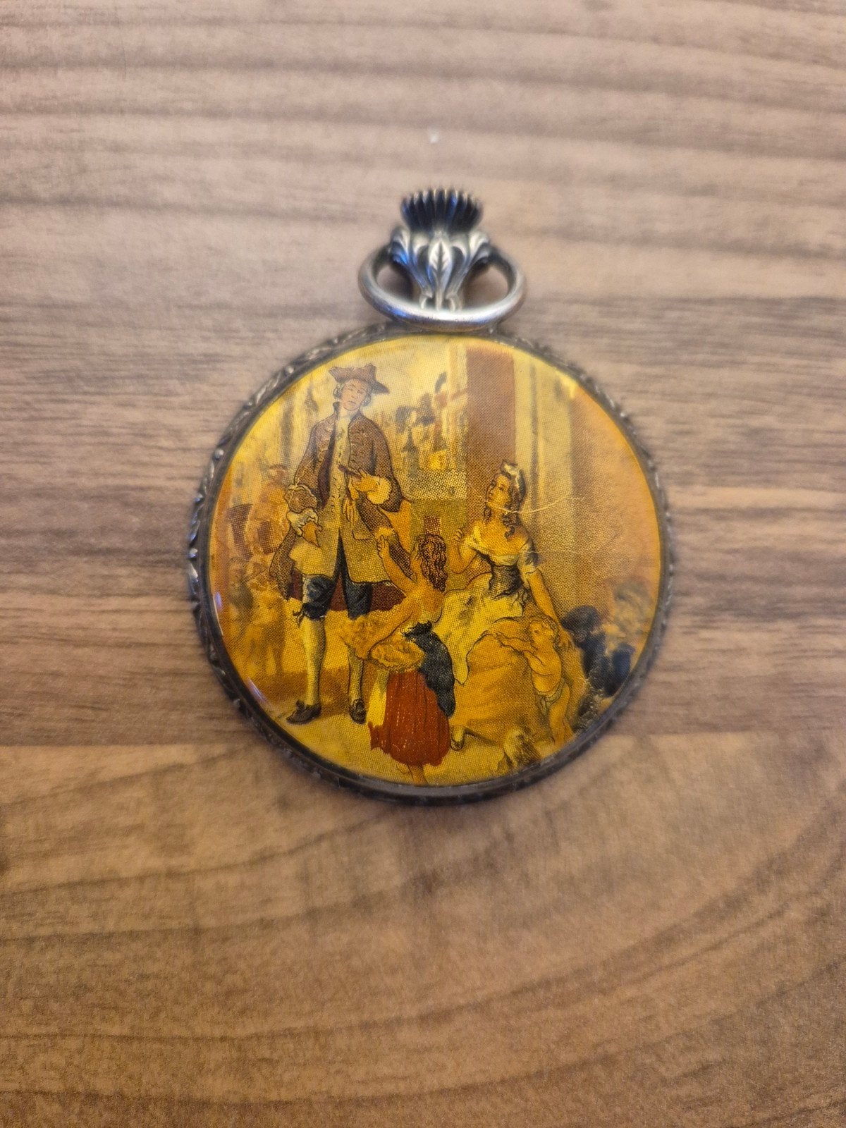 Antiek Zakhorloge met Unieke Afbeelding en Gravering, Sieraden, Tassen en Uiterlijk, Horloges | Antiek, Overige merken, Zakhorloge