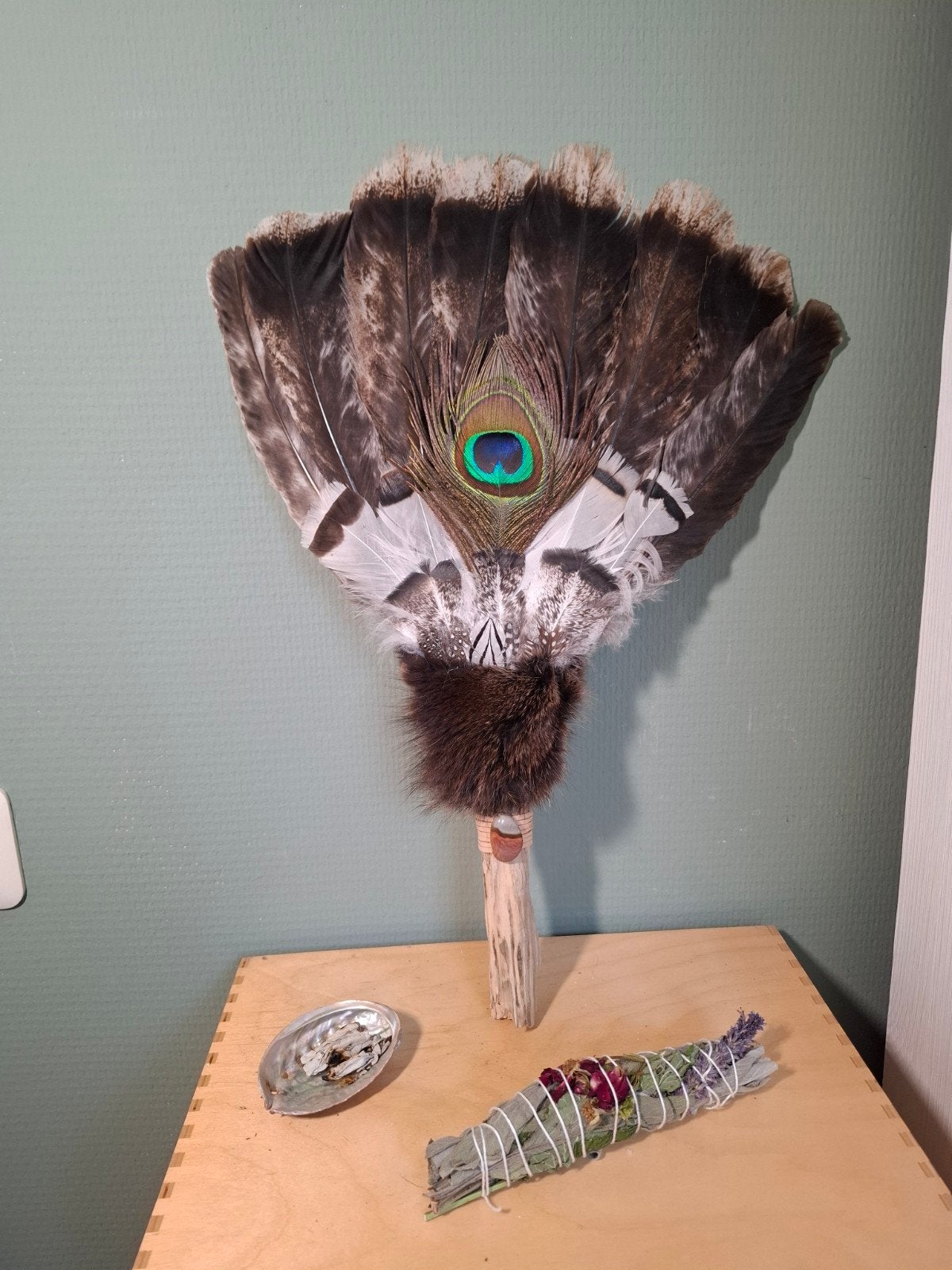 Smudge Veer Waaier met Pauwenveer en Bont, Ophalen of Verzenden