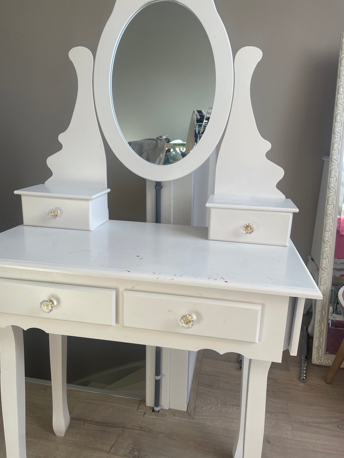 Witte kaptafel met spiegel en lades, Gebruikt, 100 tot 150 cm, Hout, 50 tot 100 cm